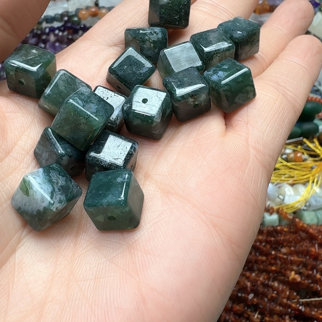 玛瑙/玉髓合金珠宝半成品三颗10mm水草方糖