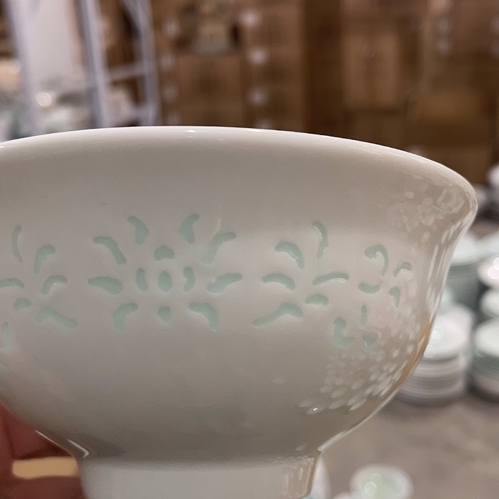 陶瓷影青玲珑 4.75 寸米饭碗十个