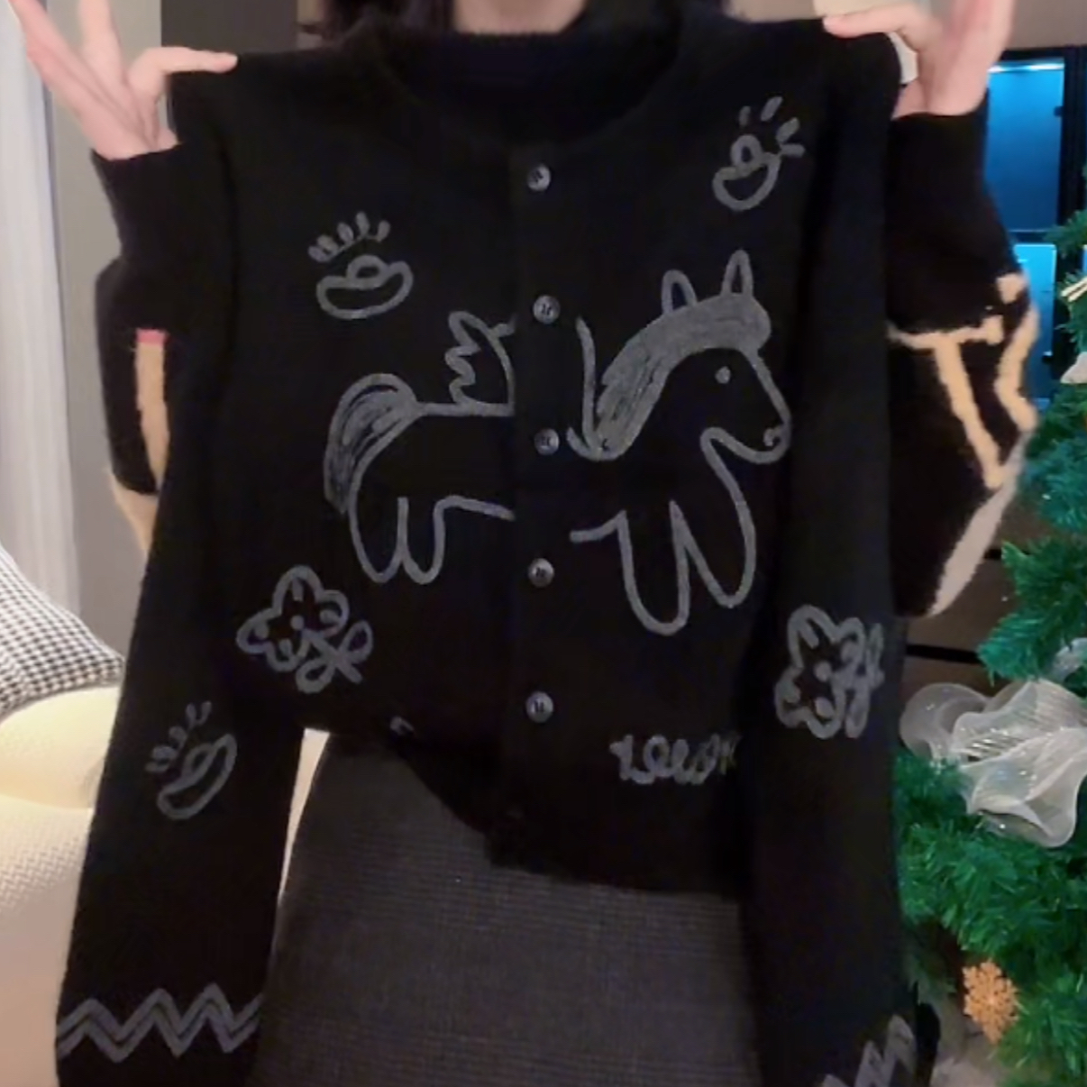 【小马开衫】复古提花高级设计师长袖针织衫秋冬新款网红ins风毛衣