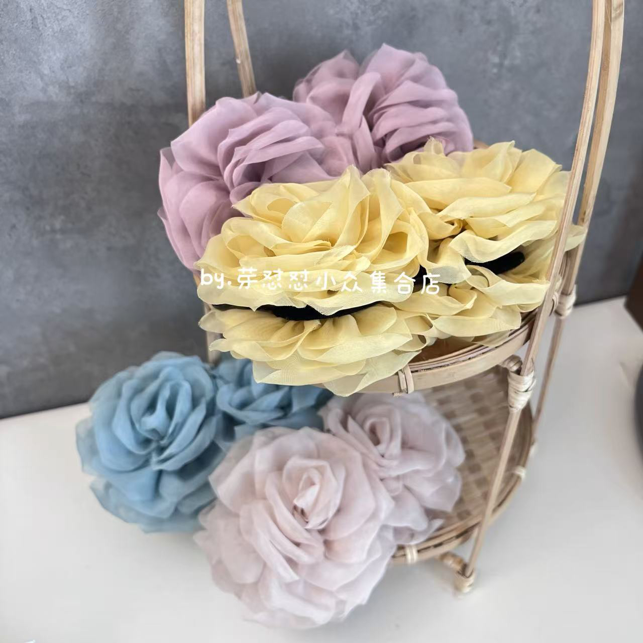 芽怼怼韩国纱质双花香蕉夹 06338