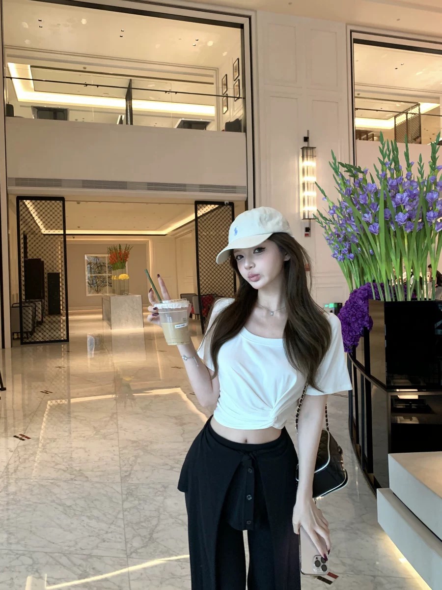 AL SHOP【嘉伯丽尔】韩系时尚高腰百搭绑带叠穿遮胯休闲喇叭裤