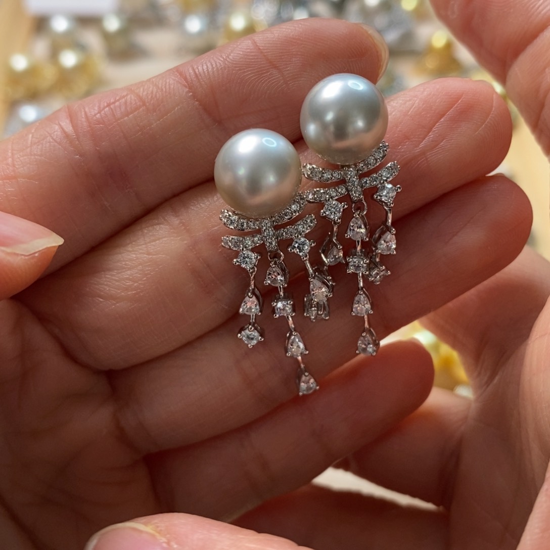 海水珍珠耳饰银S925镶嵌