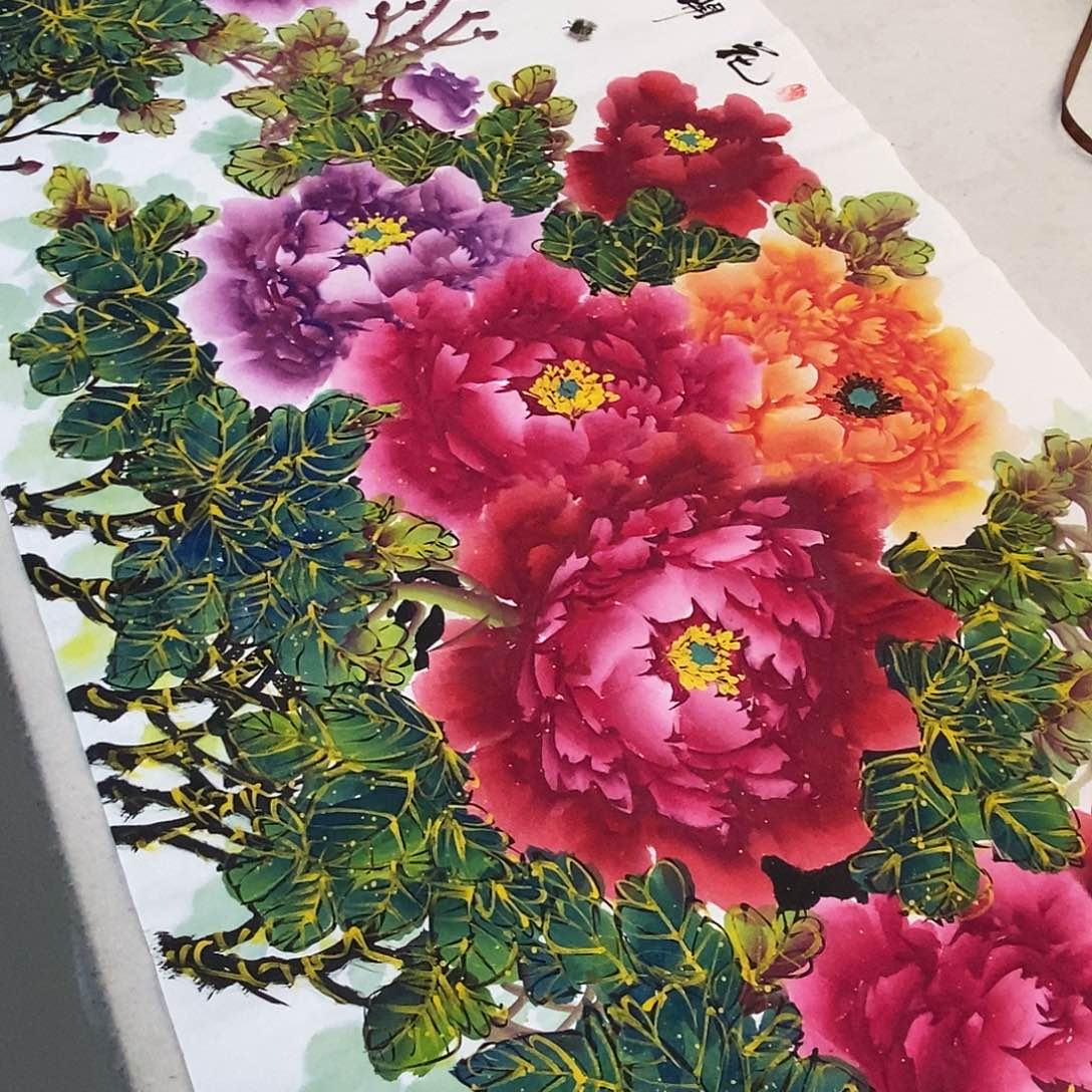 国画收藏金线牡丹手绘