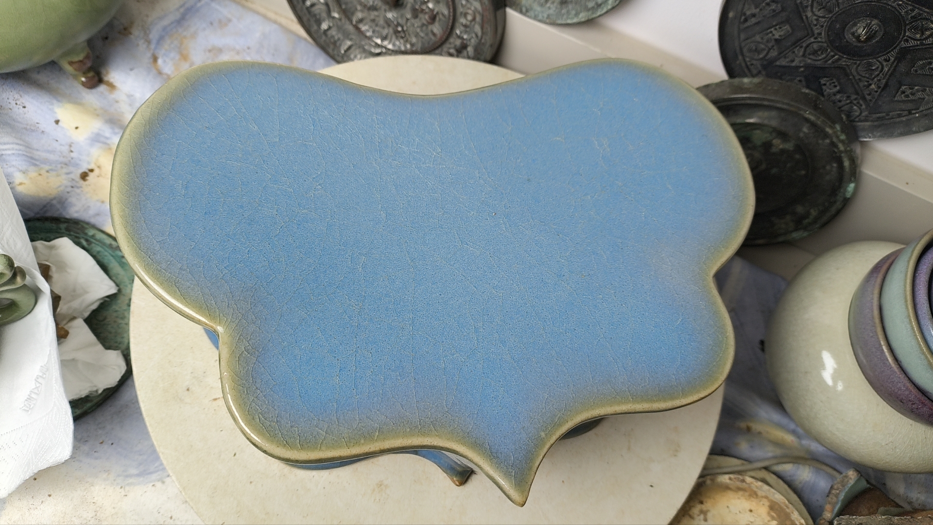 禹州窑口钧台窑的手工绿色韩式钧窑。