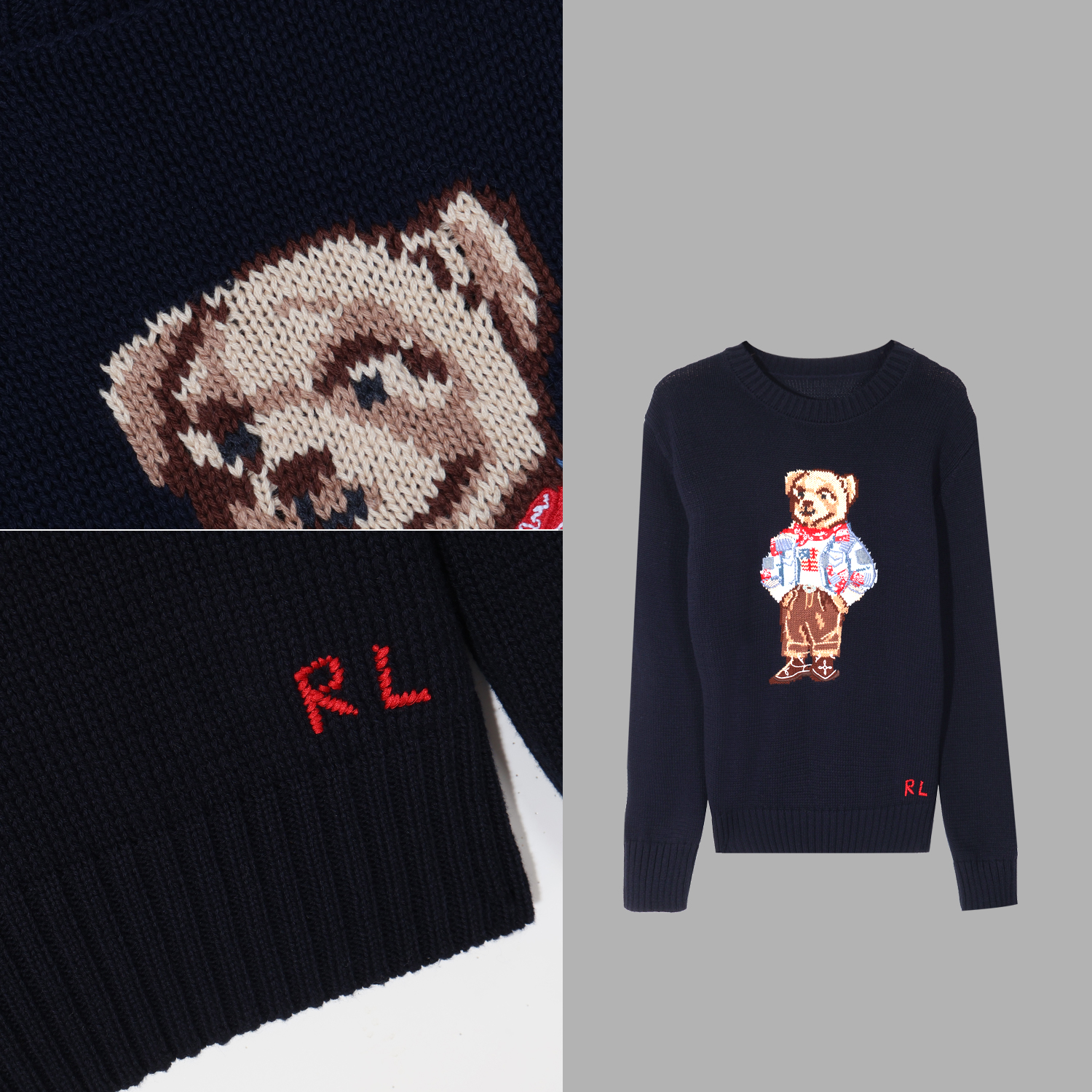 凯特丝蓓1556#【兑手】圆领针织美式小熊刺绣修身上衣