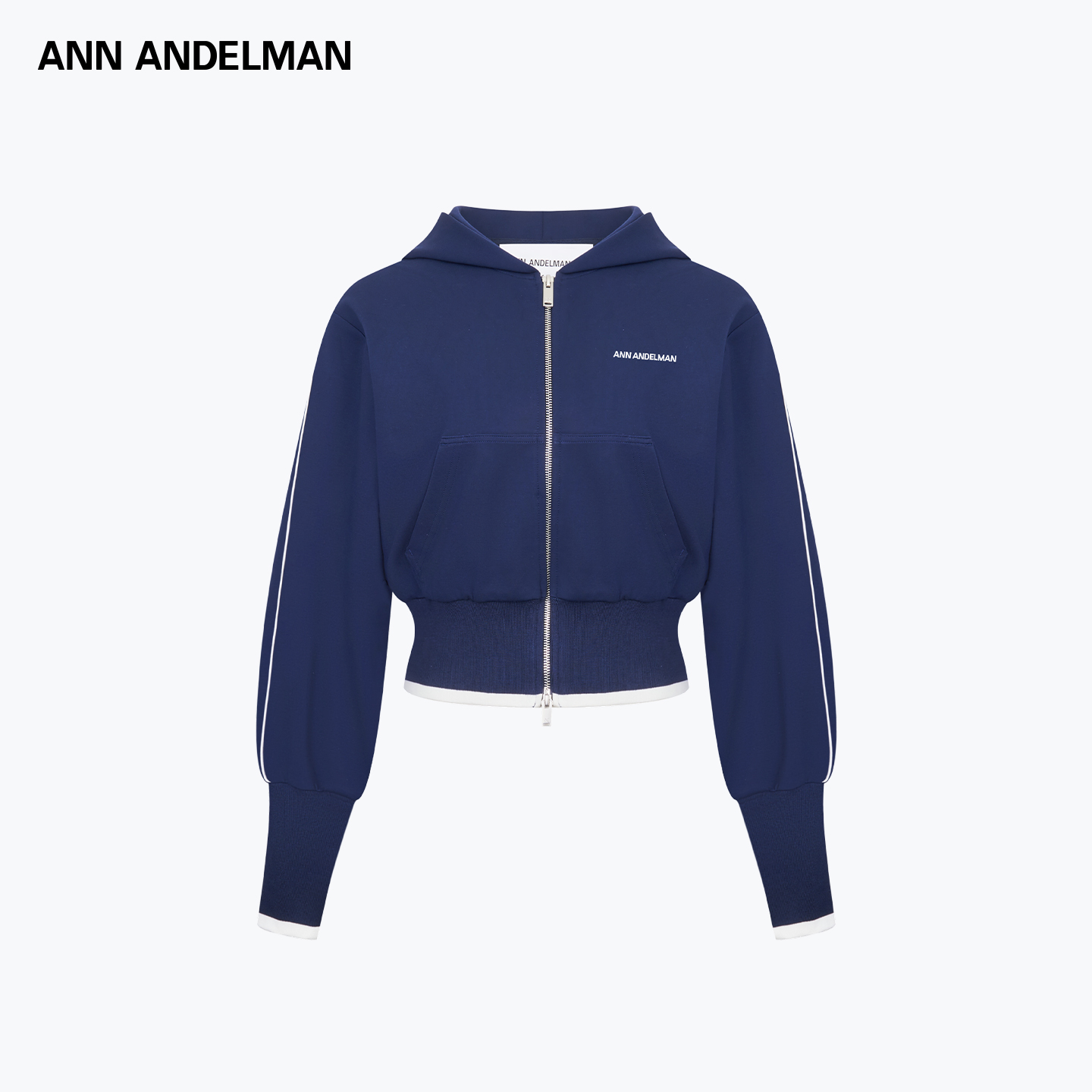 ANN ANDELMAN 25秋冬 时尚设计休闲百搭高腰罗纹连帽拉链衫