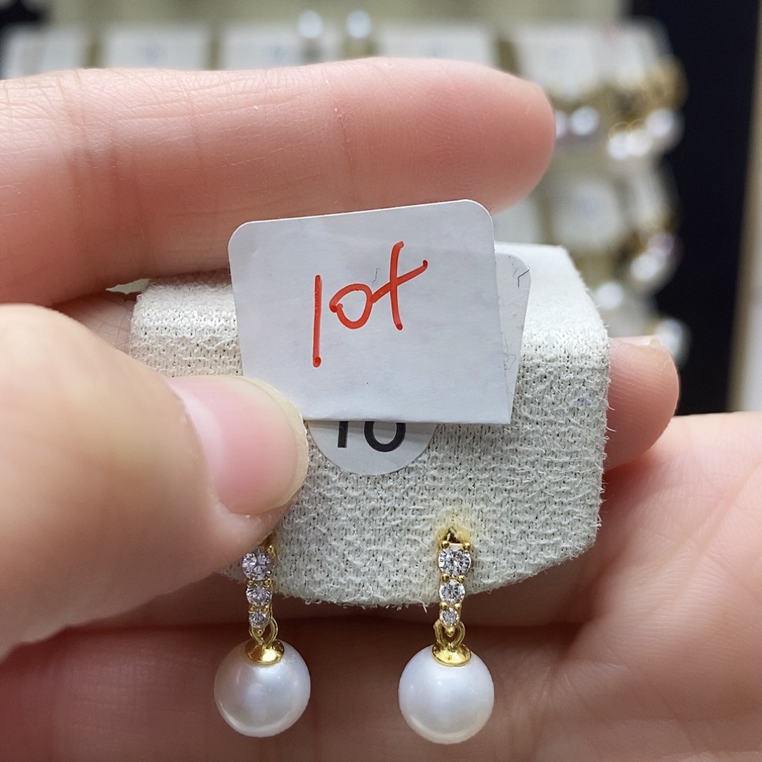 淡水珍珠耳饰银S925镀金镶嵌