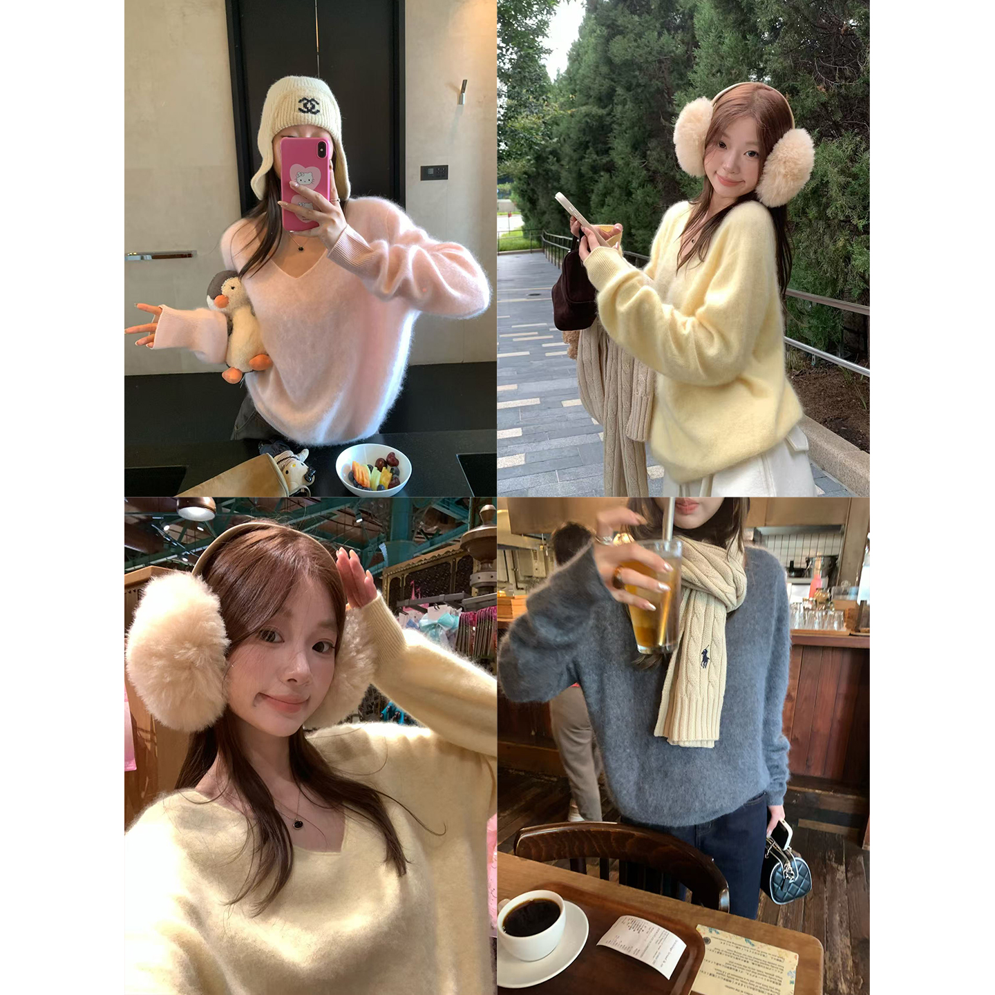 im向 绒绒cream~山羊绒羊毛拉绒v领无缝一体毛衣