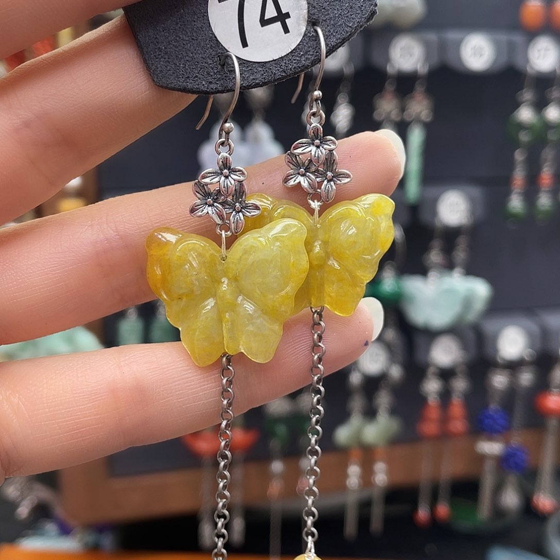 翡翠耳饰银S925镶嵌蘭*425gbnhhj