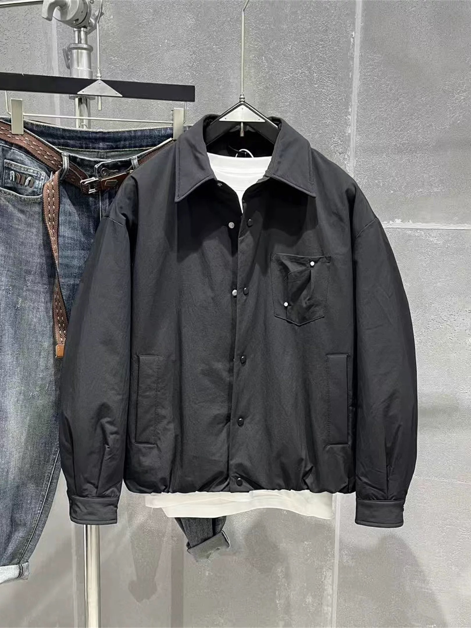 潮里走秋冬时尚简约衬衫领外套9936