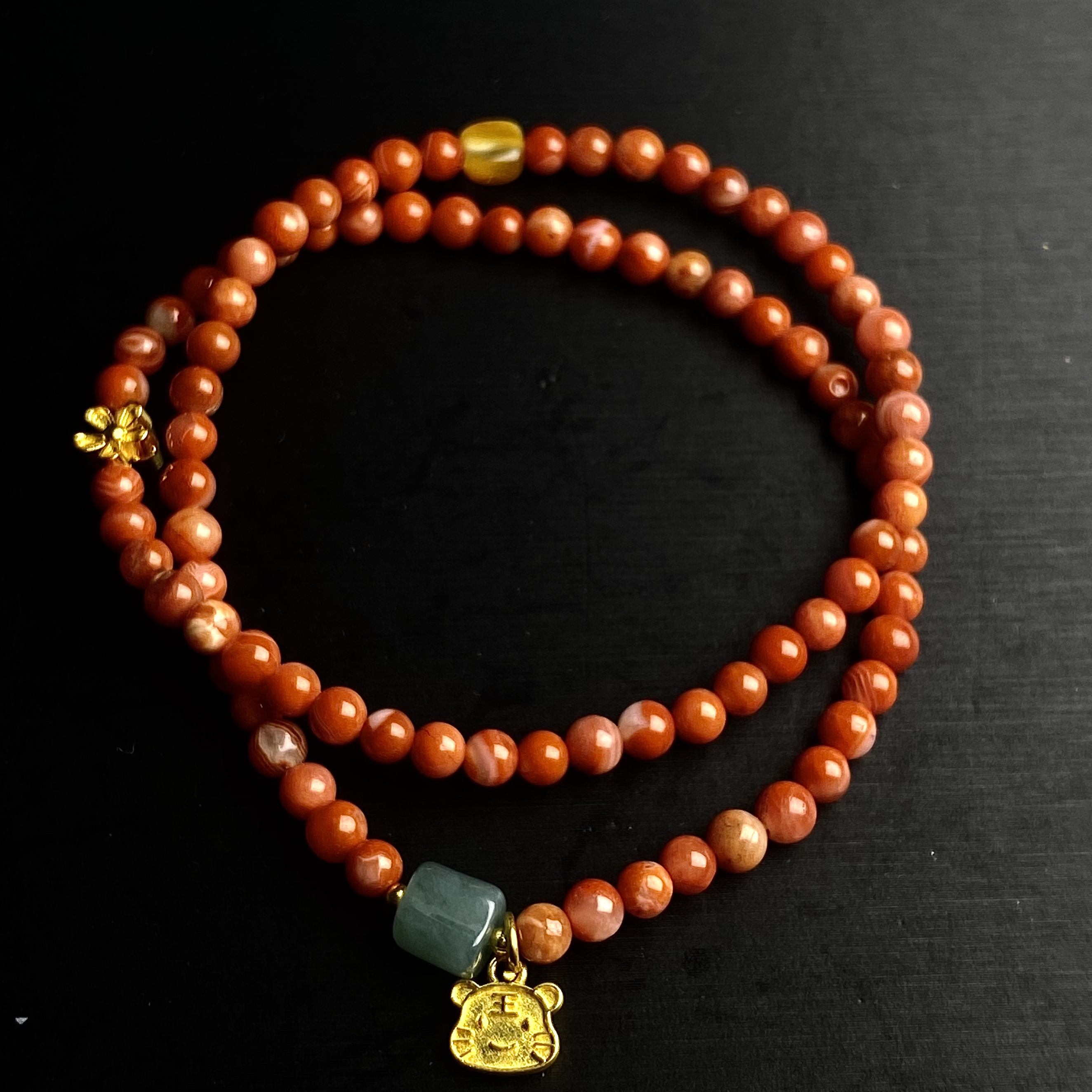 ZBG1150南红翡翠双圈手串(天然珠宝多样性发其一）