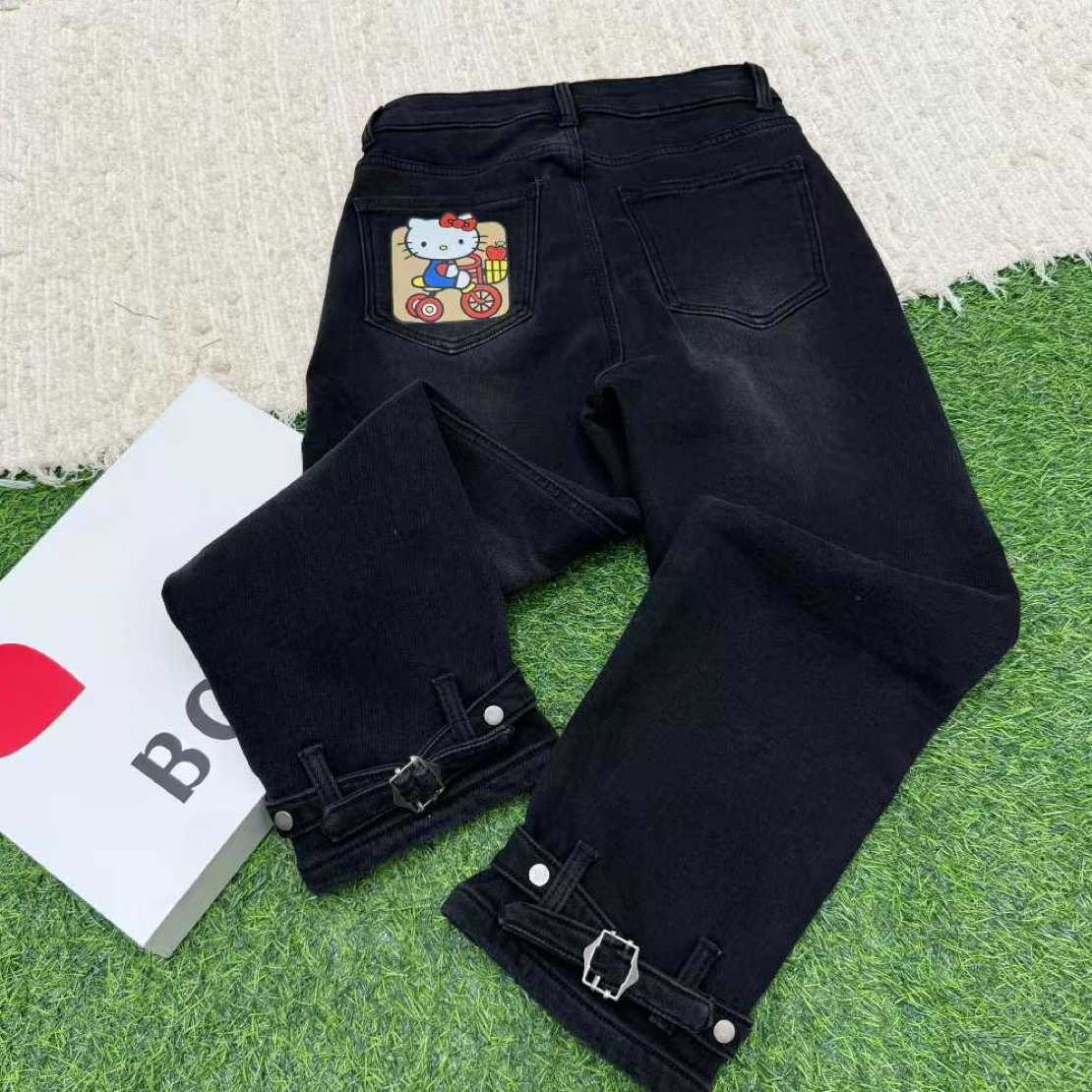 5907#深圳BOHAN秀秀家2025冬季新年款绑带加绒牛仔烟管裤