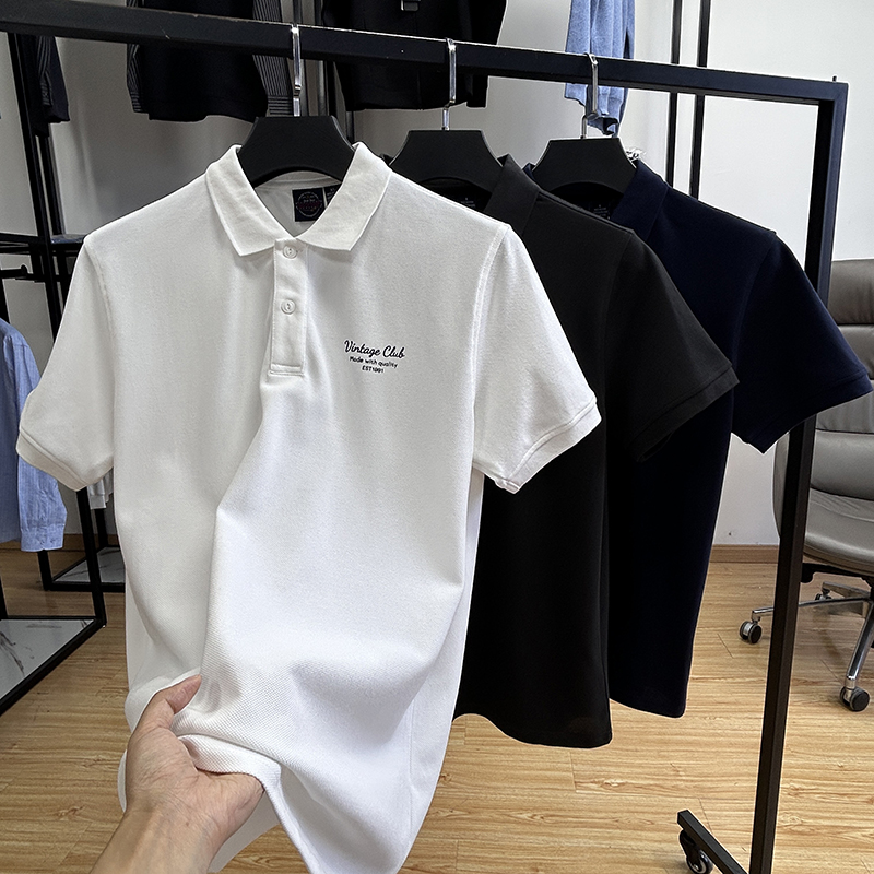 85棉！美式复古重磅珠地料透气短袖POLO衫夏季宽松体恤衫 Y5T1261