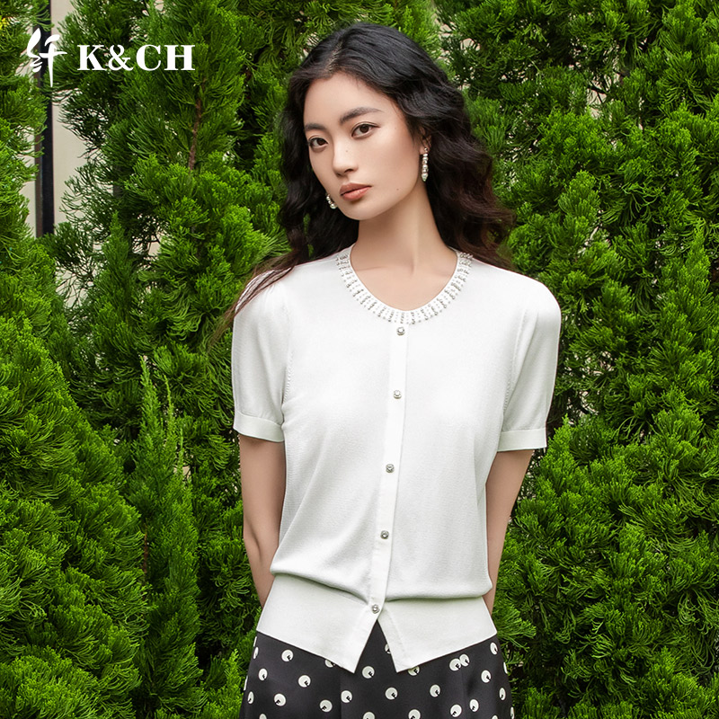 女装夏新款时尚修身显瘦气质白色针织开衫8562E833H1上衣针织衫