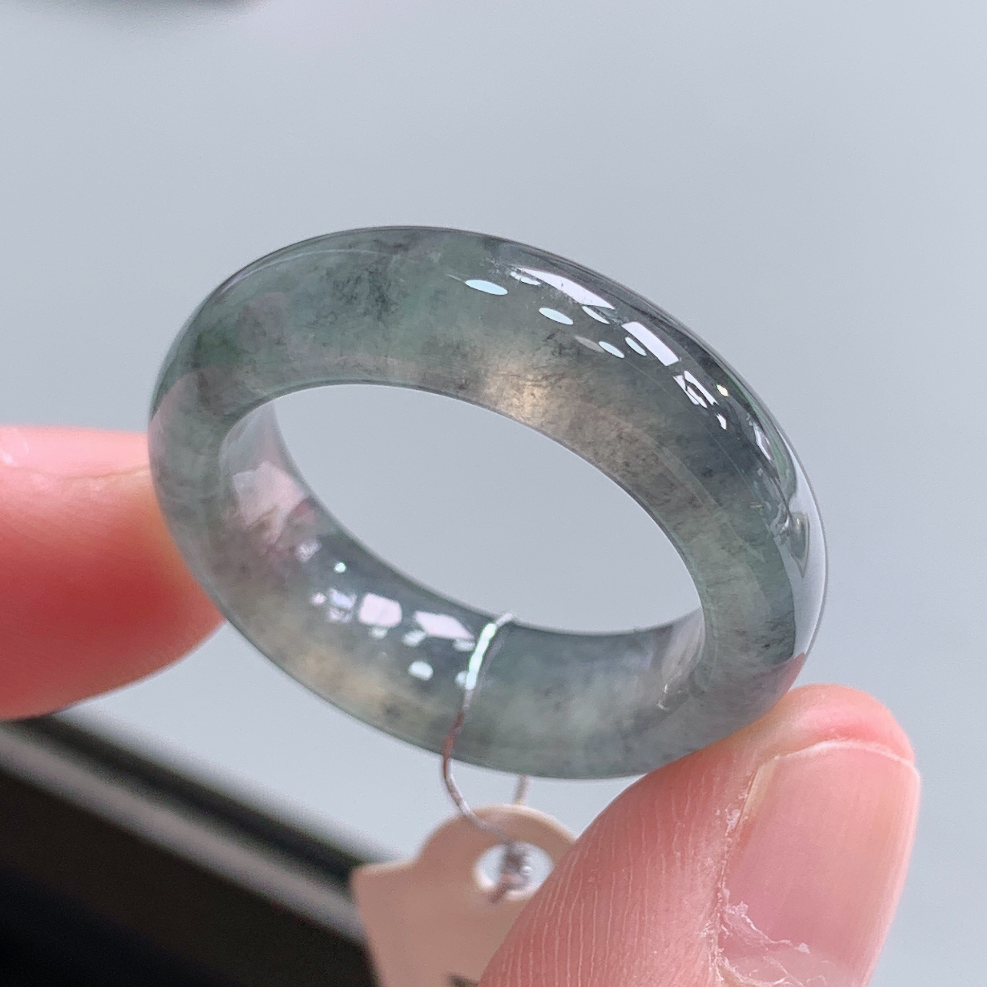 20-21号圈天然缅甸翡翠A货冰乌鸡翡翠戒指19.2-7.0-4.4mm