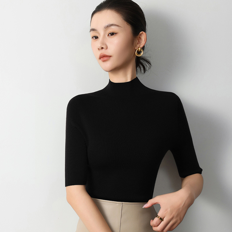 德国杨子纱岛精无缝100%羊毛半高领打底上衣高级感中袖中厚羊毛衫