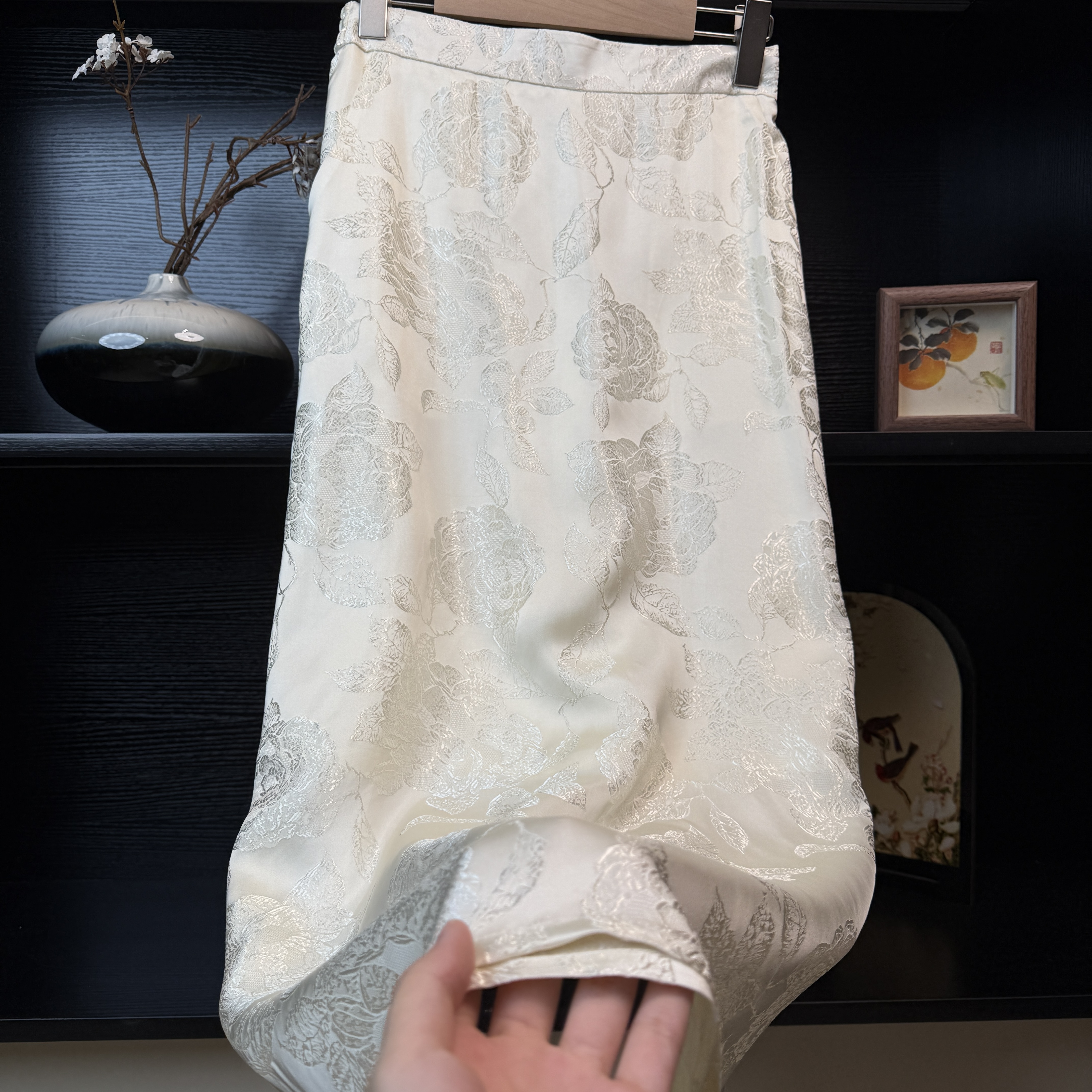中式牡丹刻花百搭半身裙2553