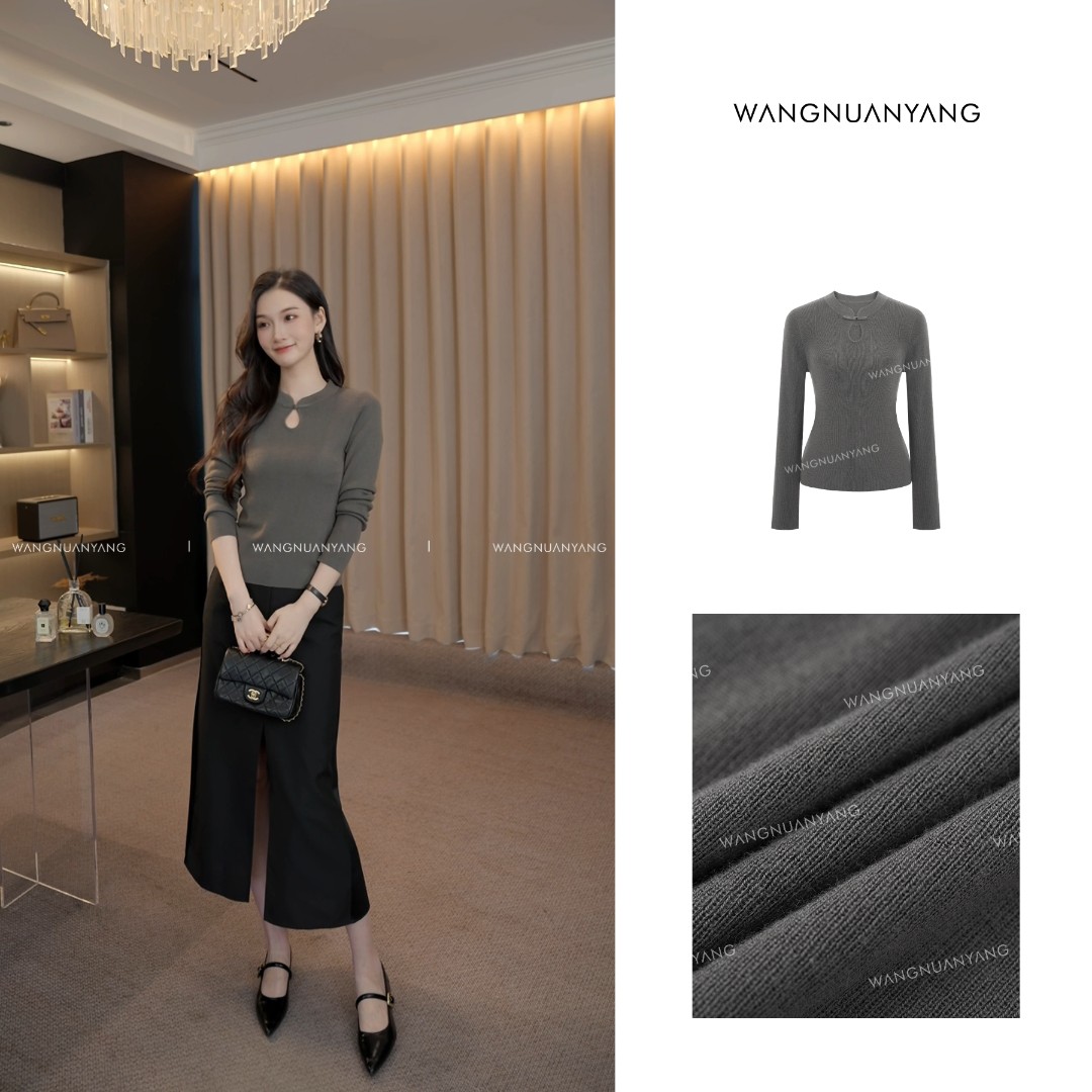 【王暖阳】梨花落2.0|改良版中式水滴领一字盘扣窄领座长袖针织衫
