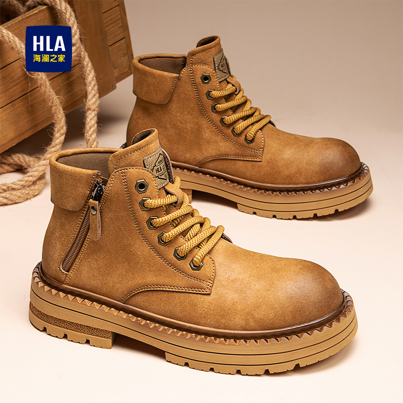 海澜之家马丁靴男款爆款2025新款正品冬季男鞋加绒增高防滑大黄靴