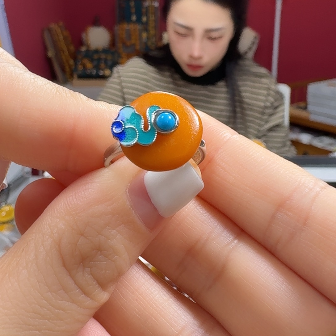 蜜蜡银S925镶嵌手链戒指