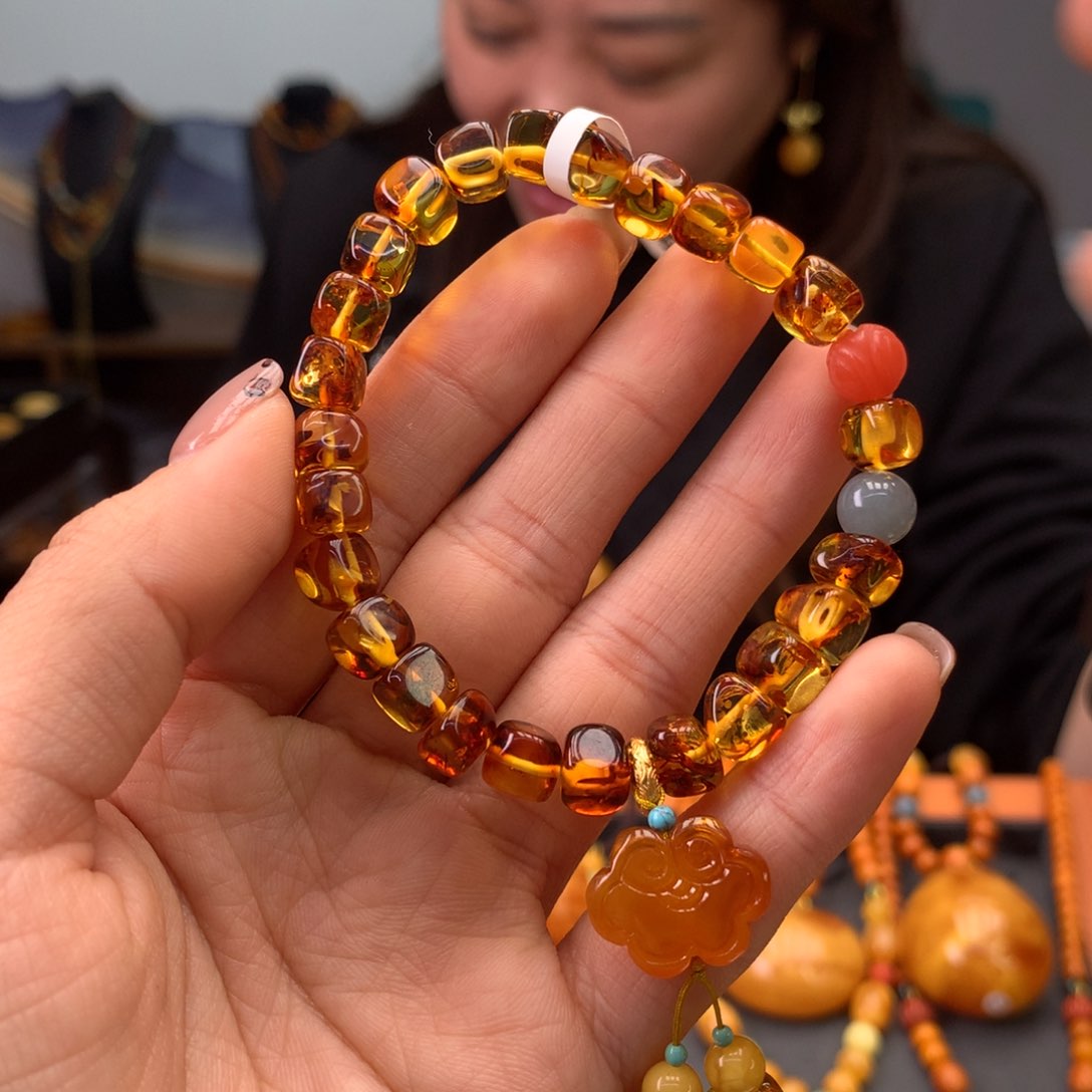 琥珀（花珀）手串未镶嵌天然