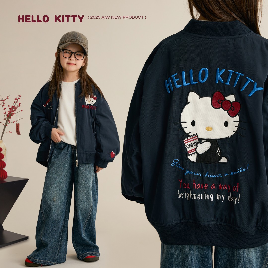 辰辰妈【飞行酷猫】女童秋装刺绣棉服外套儿童kitty猫飞行服8672DH