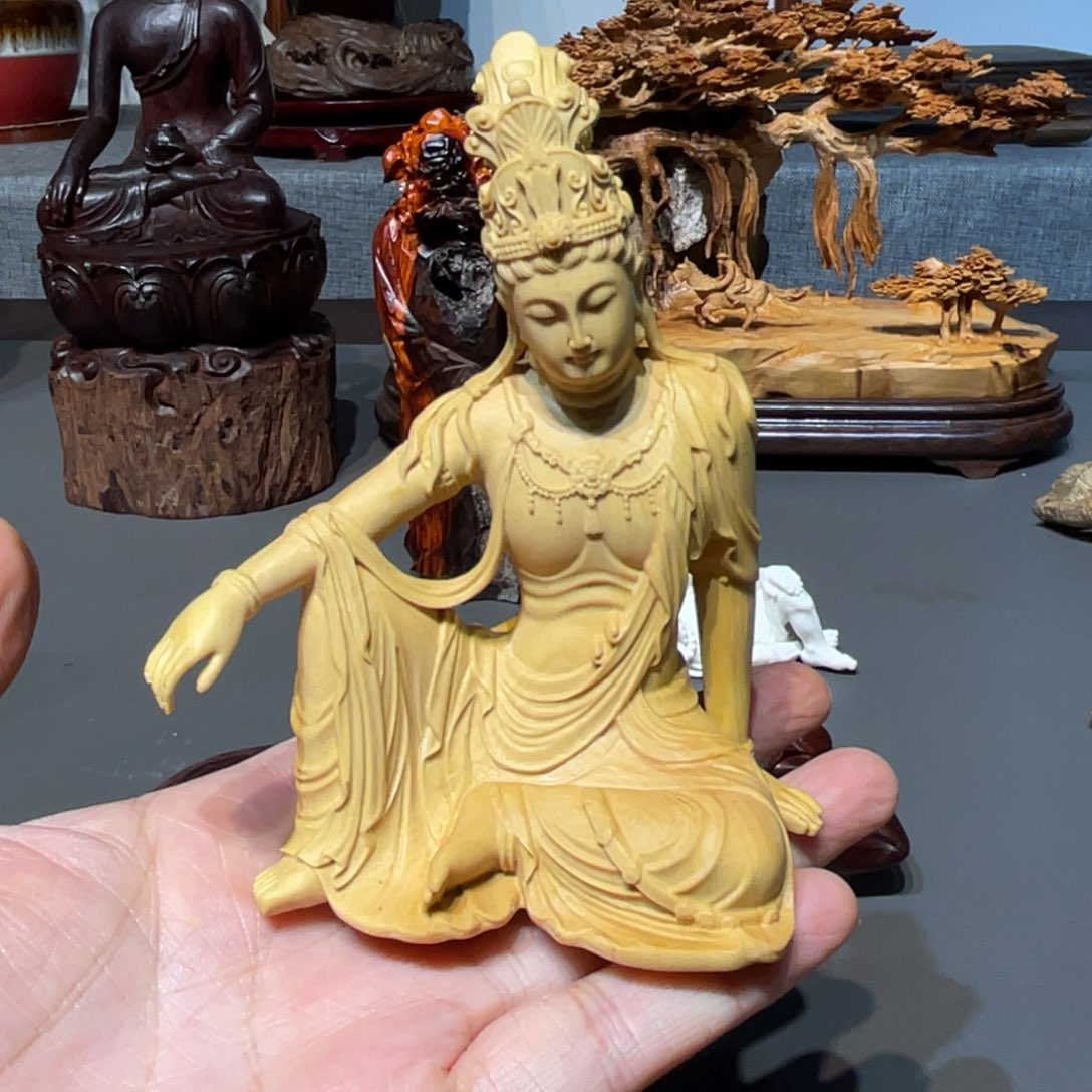 ****ꫀ黄杨木自在观音工艺品摆件