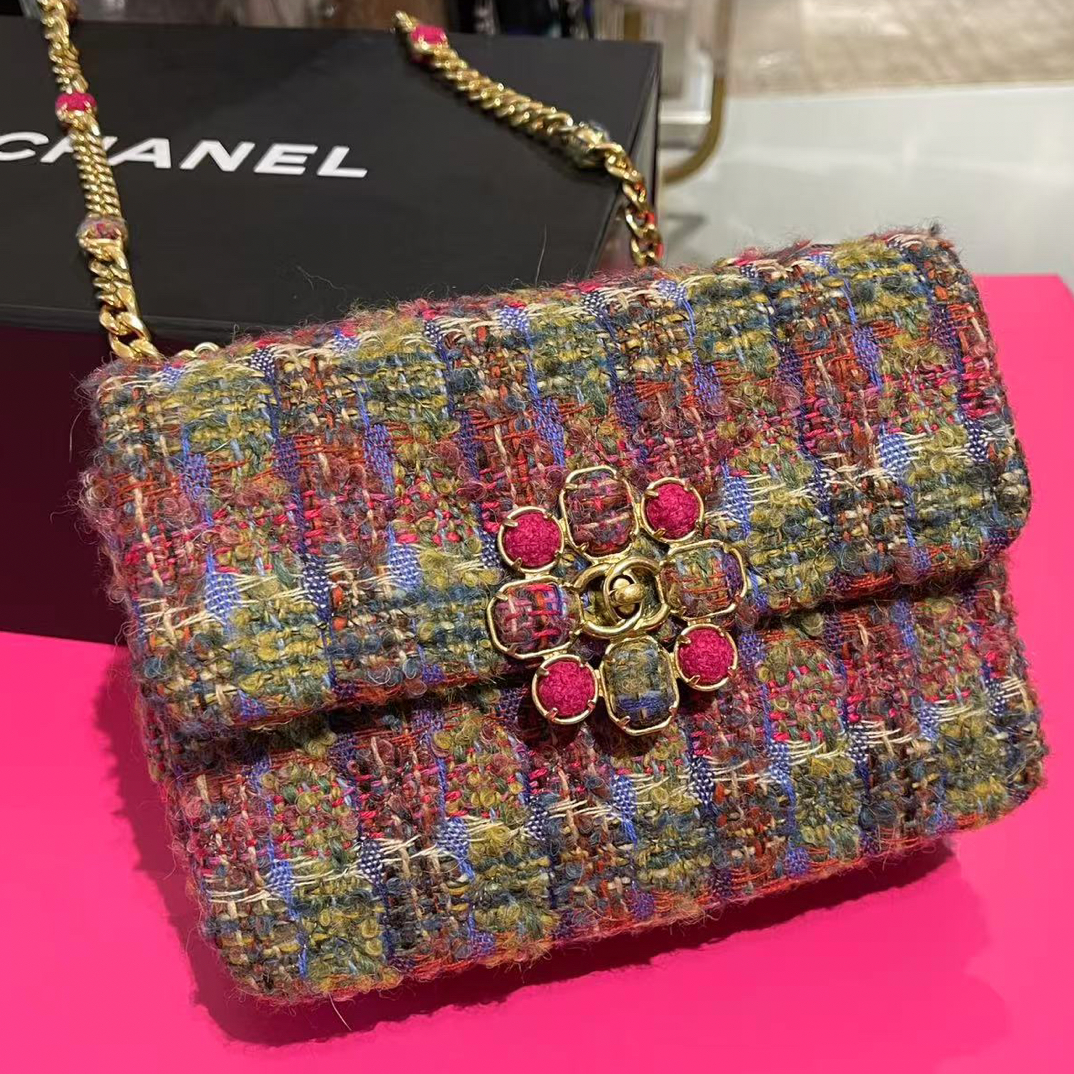 95新 Chanel/香奈儿 22k 彩色格纹毛呢CF