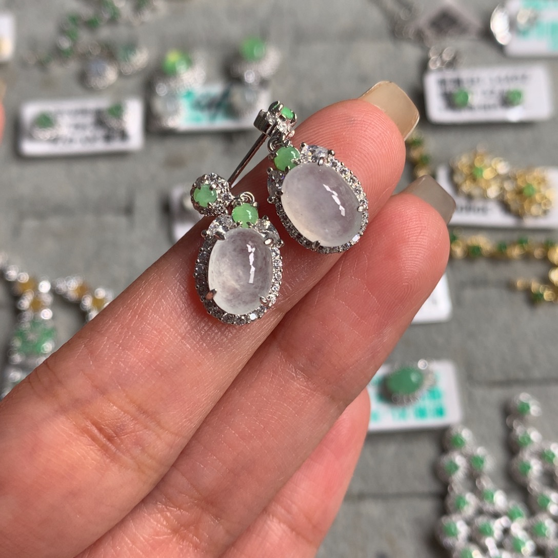 翡翠银S925镶嵌颈饰耳钉