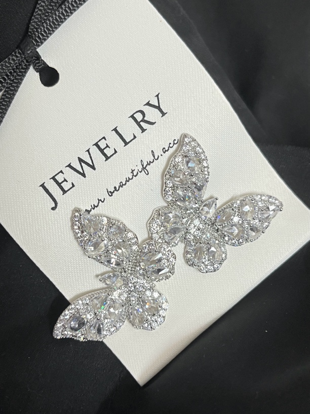 铜合金耳饰 法式时尚少女风银色镶嵌耳饰百搭耳钉直播间扣号选款