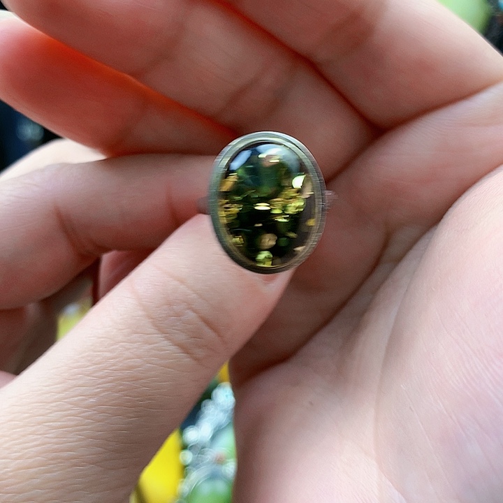 琥珀裸石银S925镶嵌戒指