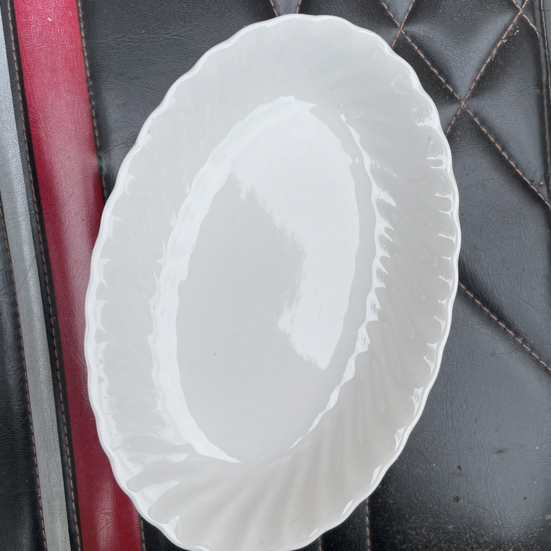微瑕6个强化瓷简约欧式白色螺纹鱼盘家用酒店餐厅冷热备菜盘子