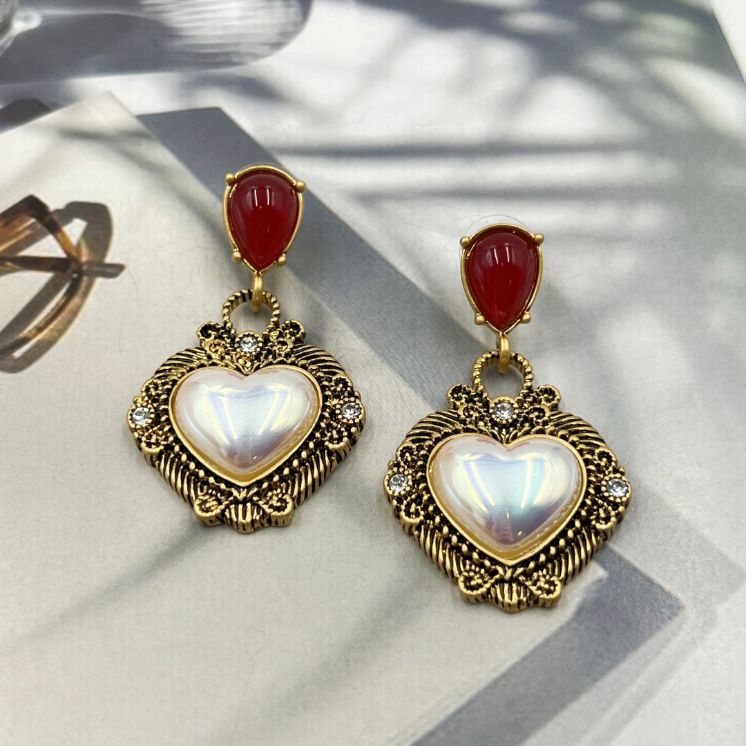 黄铜仿珍珠耳饰 中古首饰vintage镀18K金JYed329复古气质时尚百搭