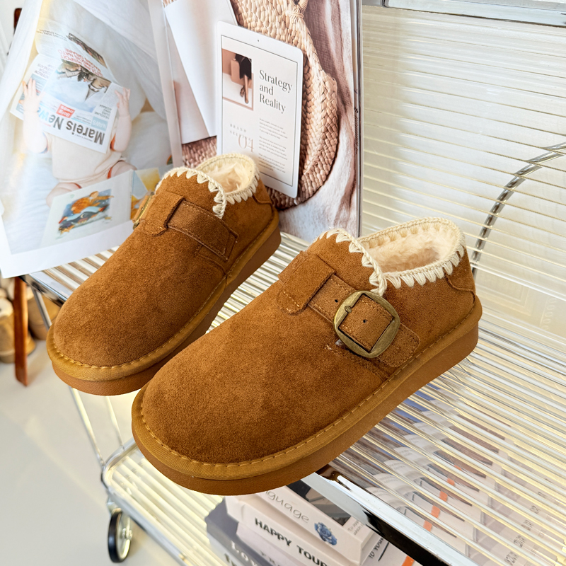 法式厚底加绒勃肯鞋女冬季加绒2025年新款增高勃肯棉鞋保暖一脚蹬