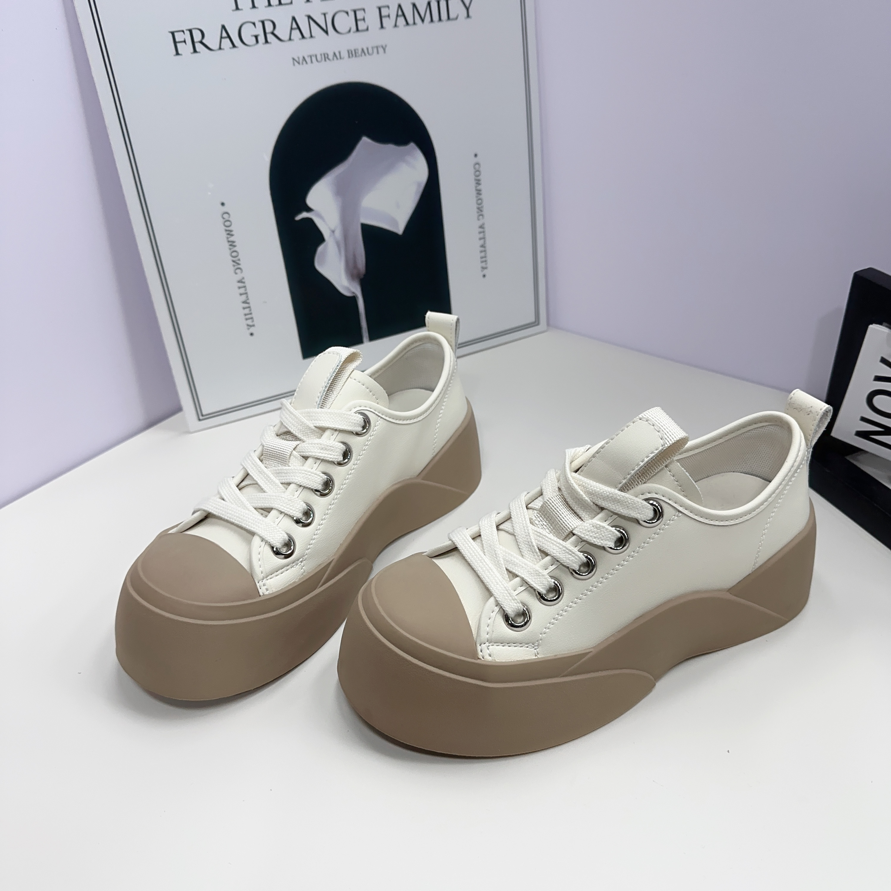 2025秋季真皮女鞋厚底松糕底系带运动鞋3733虞