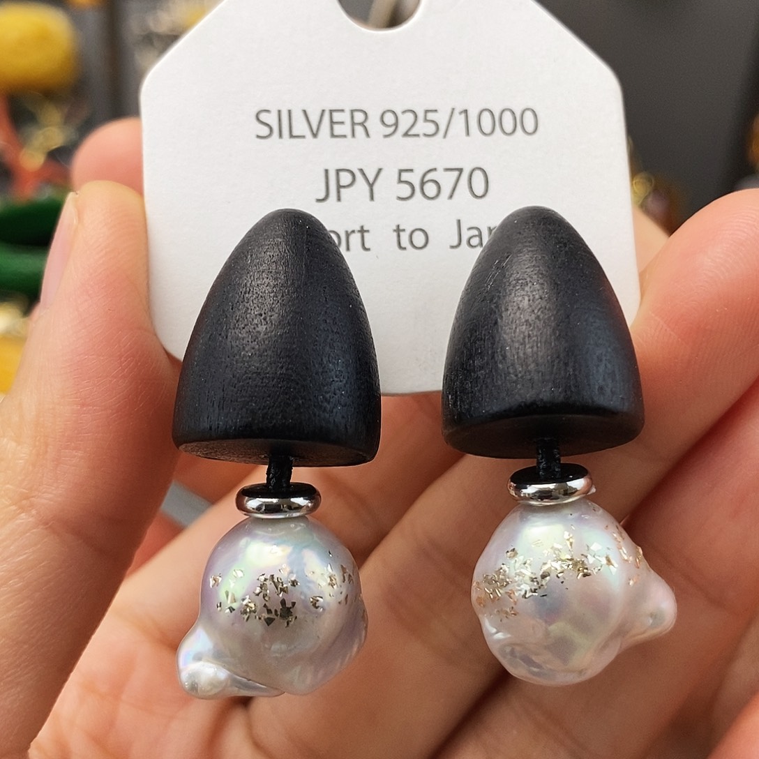 木质非金属925银设计款特色耳钉