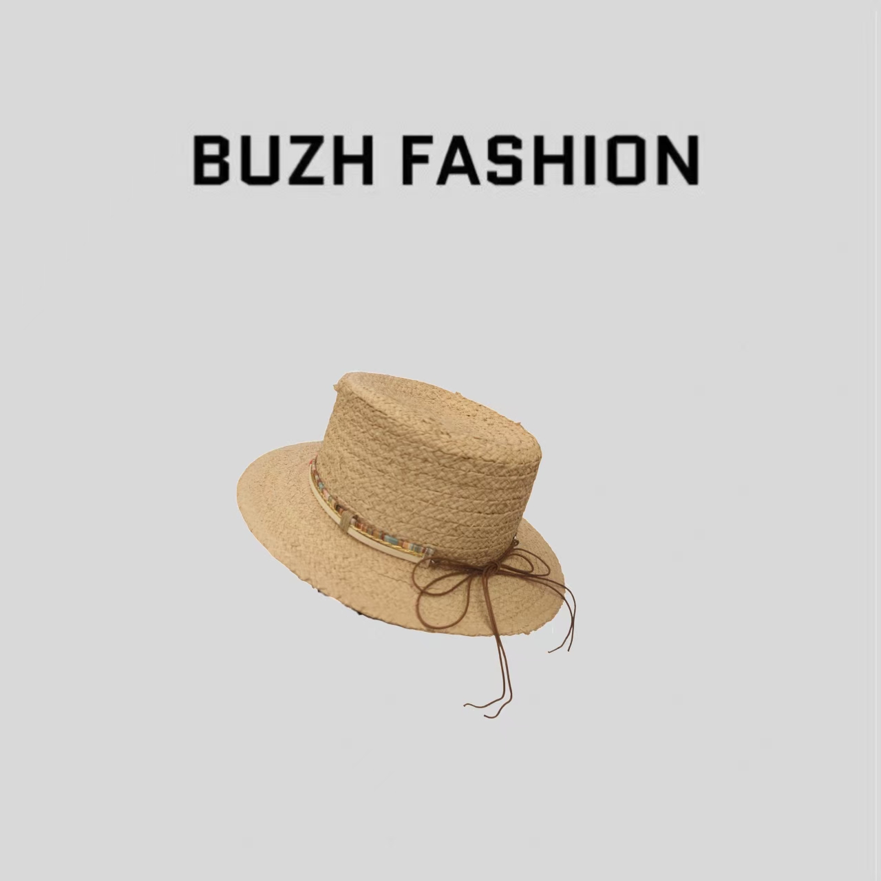 BUZH春夏度假郊游款 平顶编织遮阳草帽