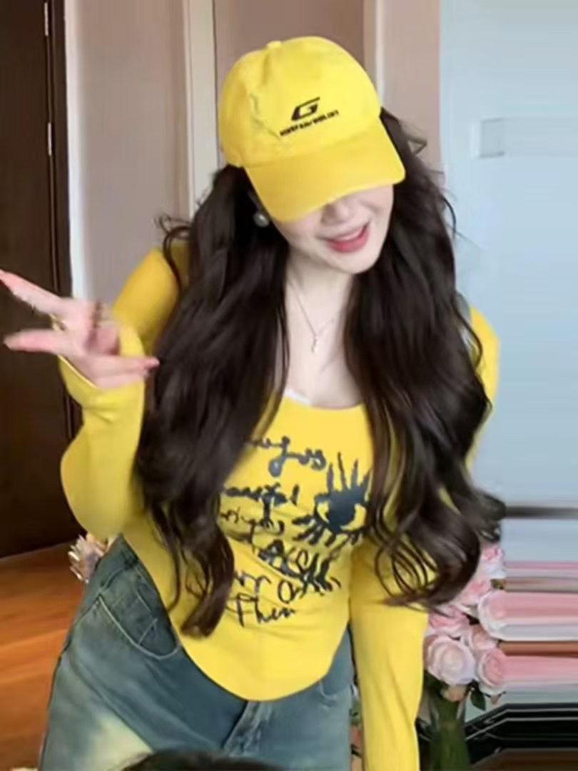 大码女装纯欲发财黄打底衫