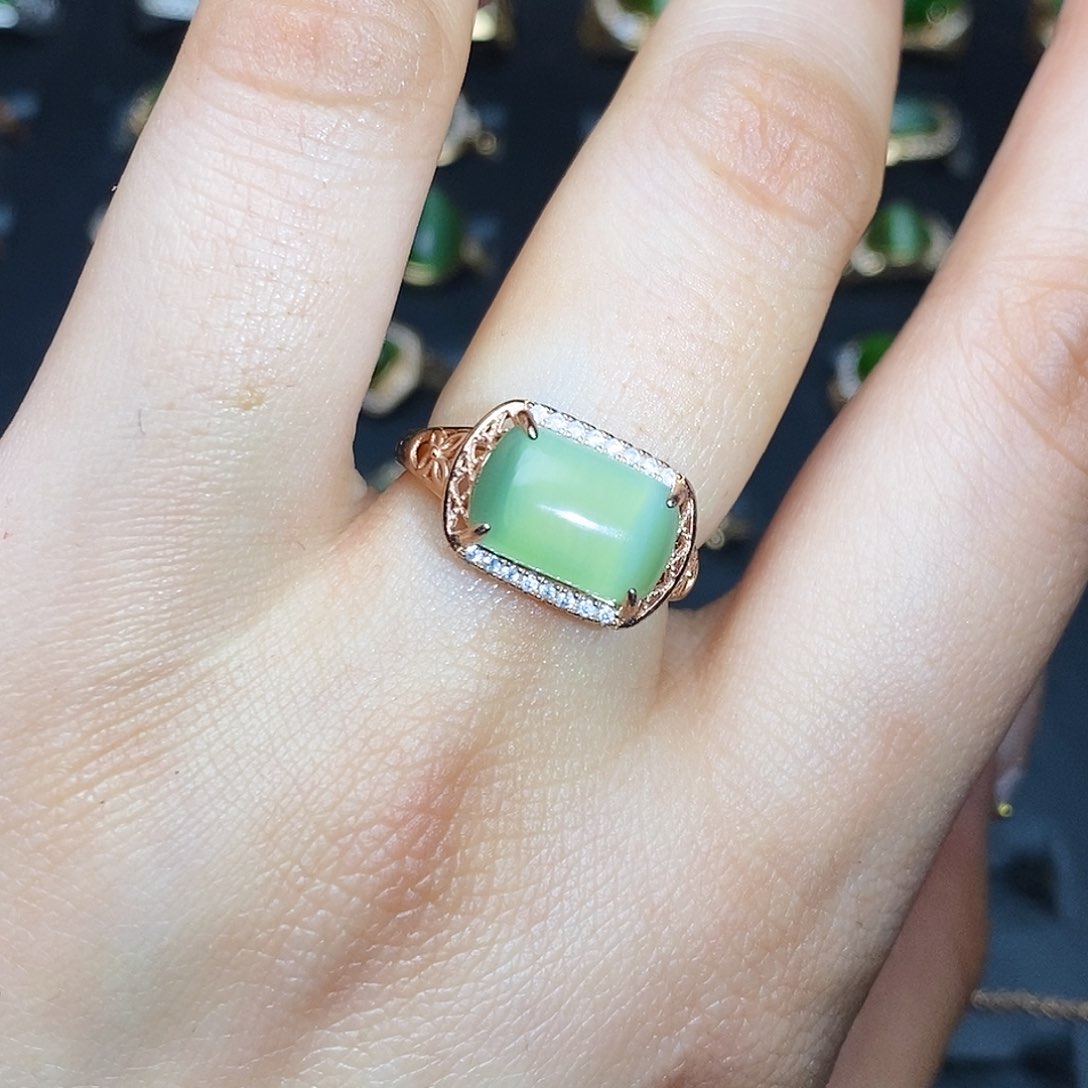 和田玉（碧玉）戒指银S925镶嵌