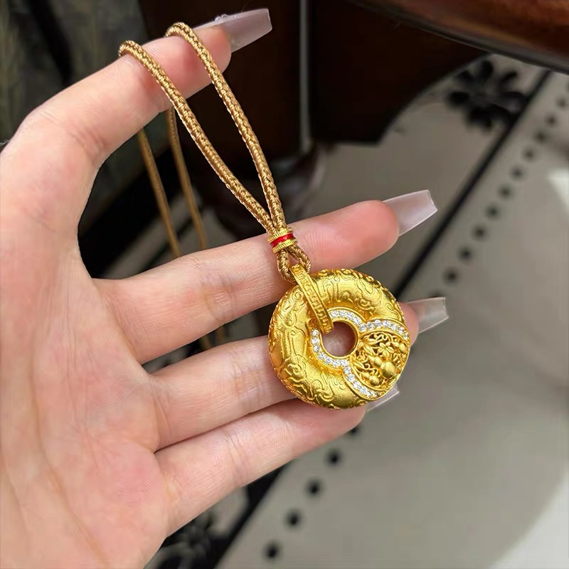 铜合金项链 新中式葫芦祥云纹平安扣项链女长款毛衣链高级感配饰