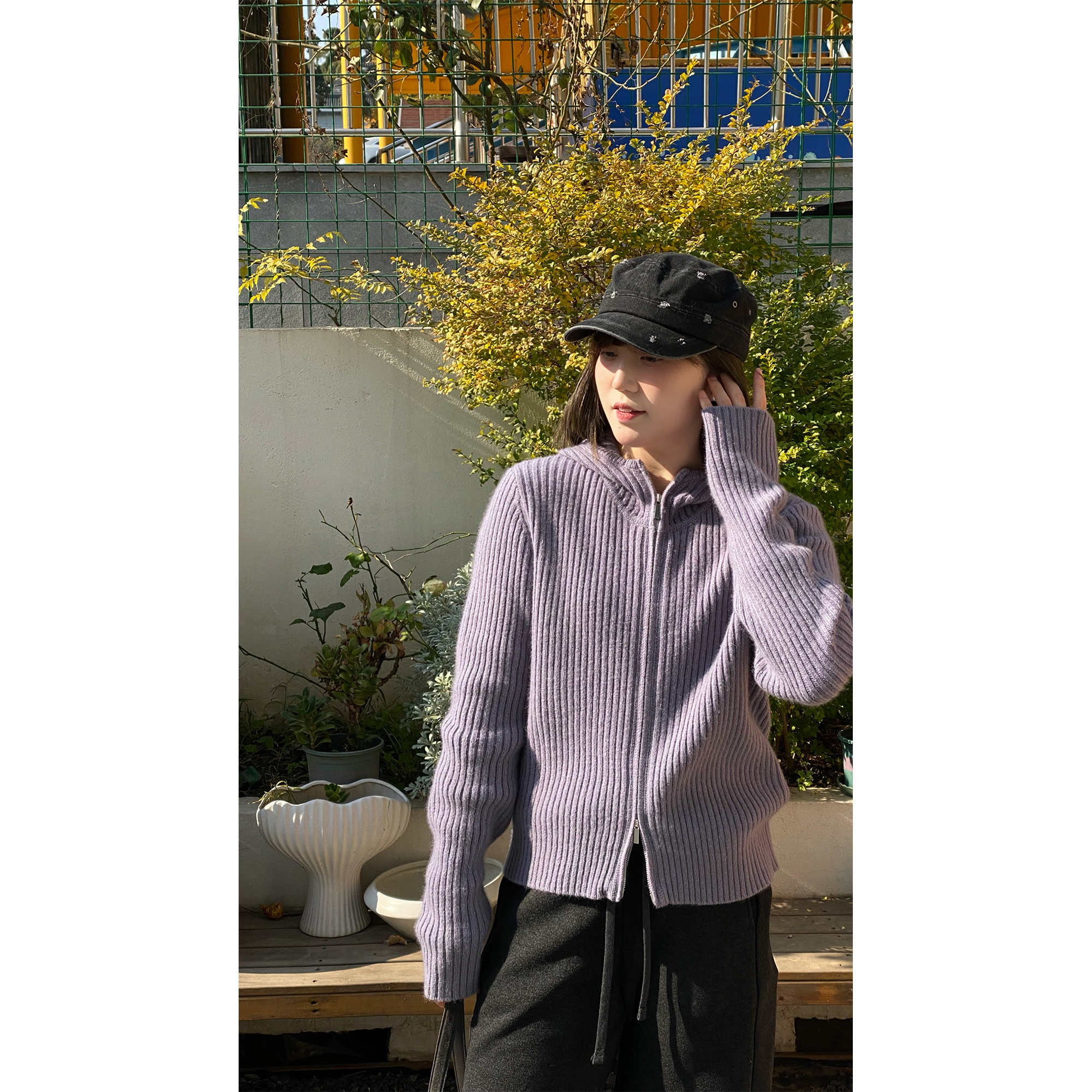 zhukele 坑条连帽羊 毛开衫