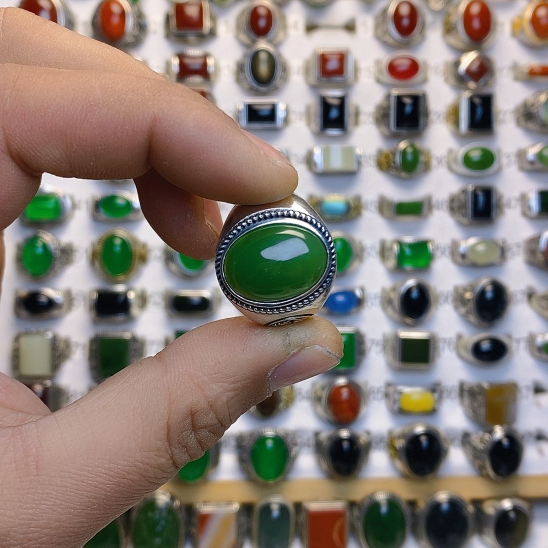 和田玉戒指银S925镶嵌