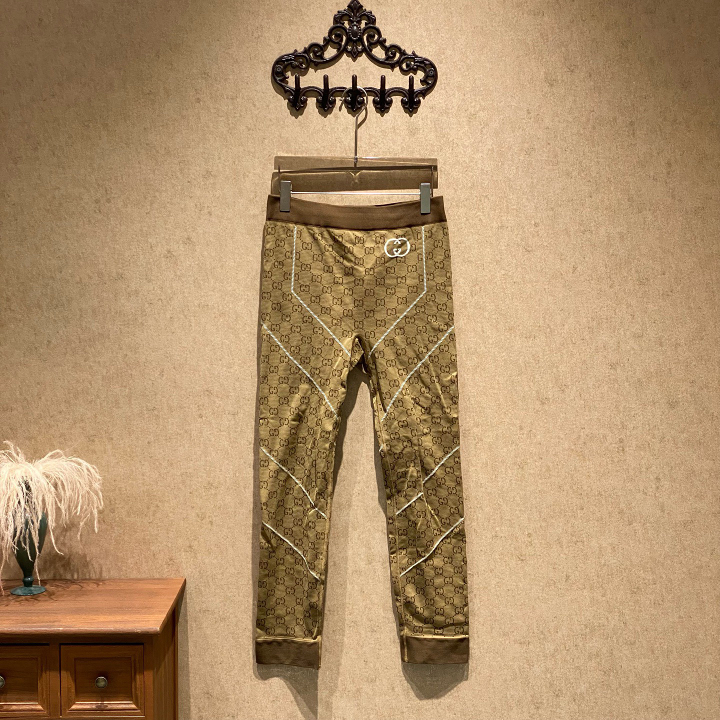 99新 GUCCI/古驰 Gucci 棕色老花满印针织瑜伽裤/m码/99新/39227