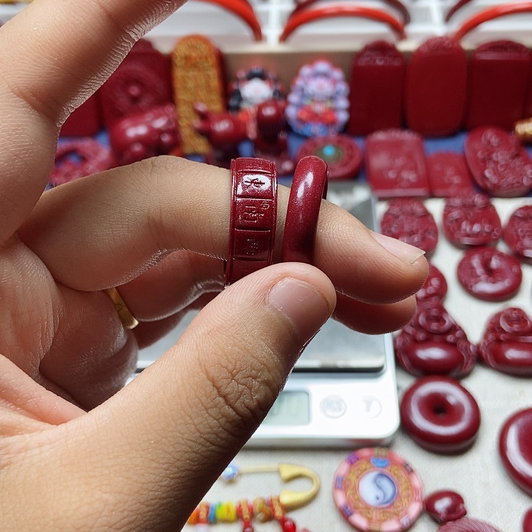 树脂铁合金朱砂戒指