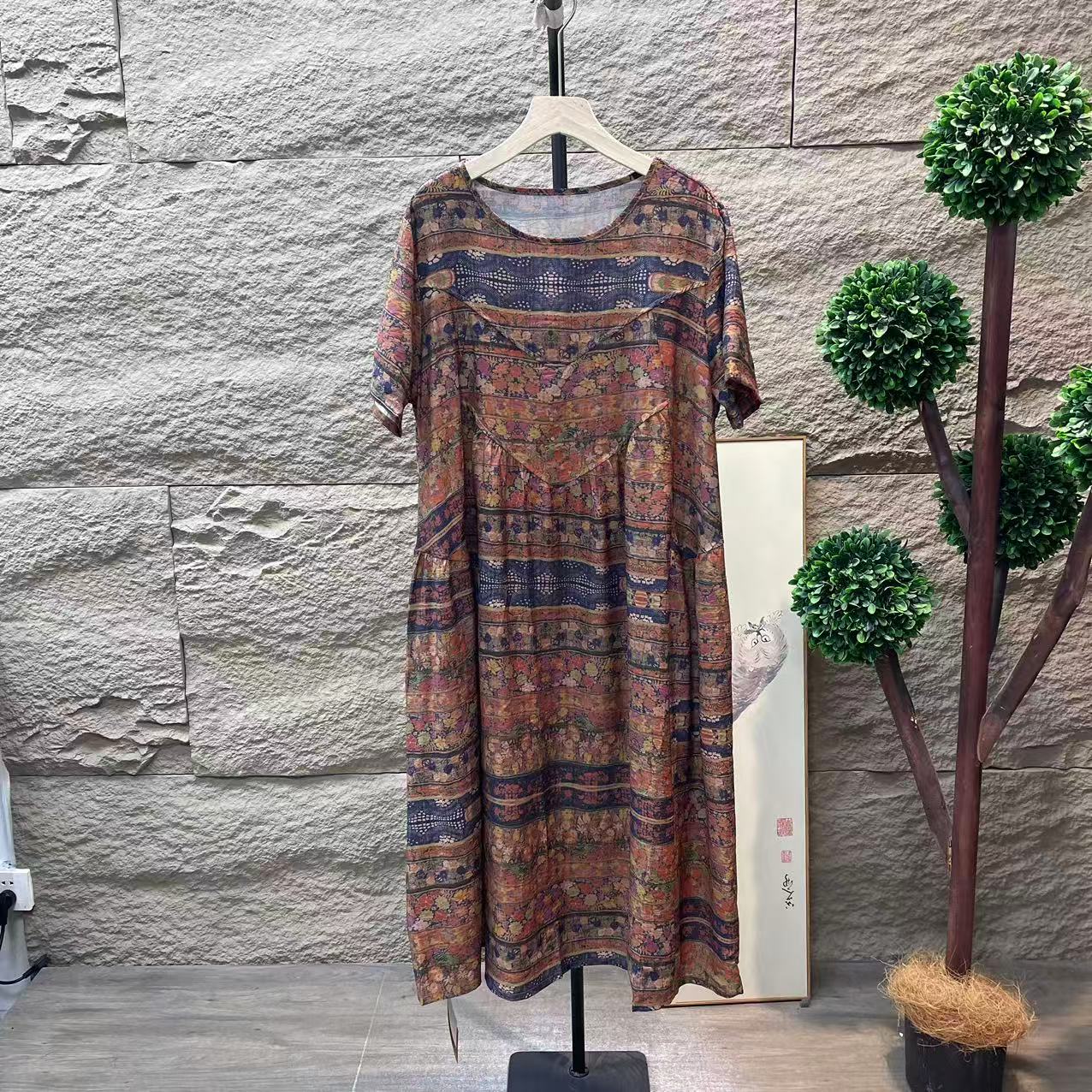 9082新款夏季优雅减龄倒三角清凉碎花连衣裙QZ