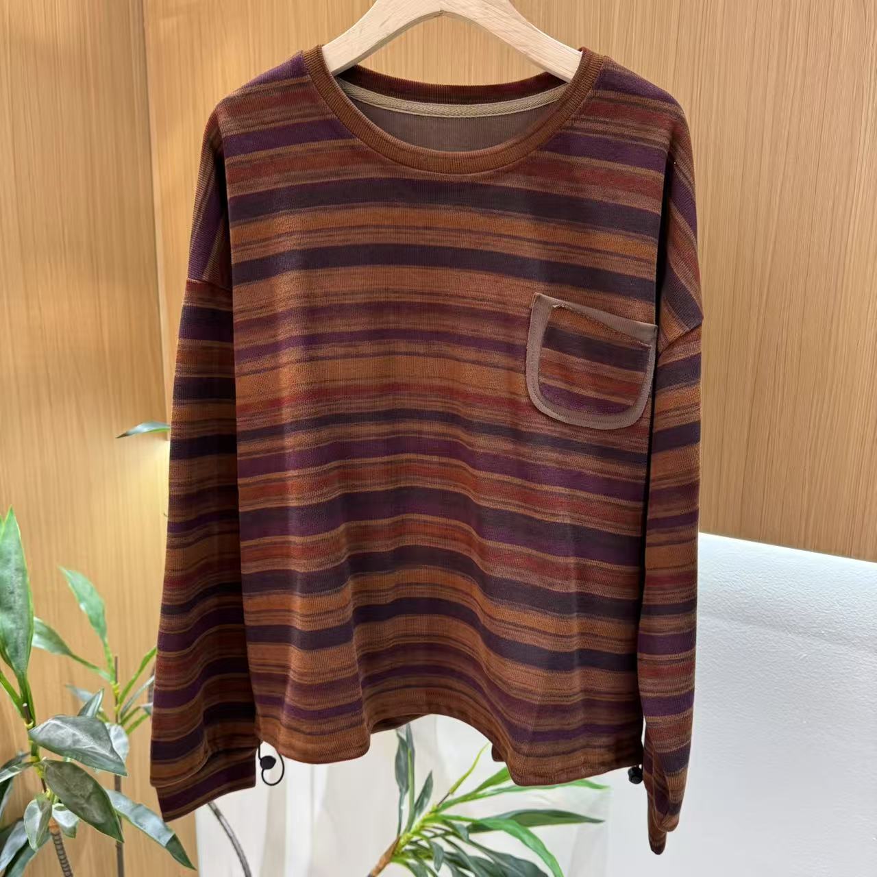 14527新款春秋季百搭时尚显瘦条纹休闲卫衣