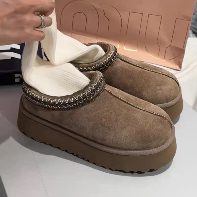 诗歌兰女靴2025新款真皮加绒厚底雪地靴时尚厚底保暖短靴