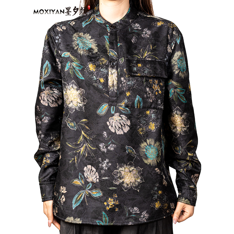 【墨夕颜】秋季新款桑蚕丝 春和景明 加绒立领卫衣-MH-1090