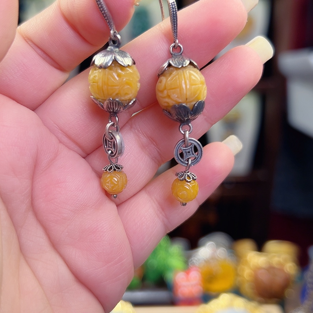 翡翠银S925镶嵌挂件耳环