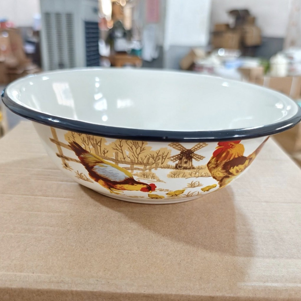 20厘米特厚大公鸡搪瓷小汤盆1个